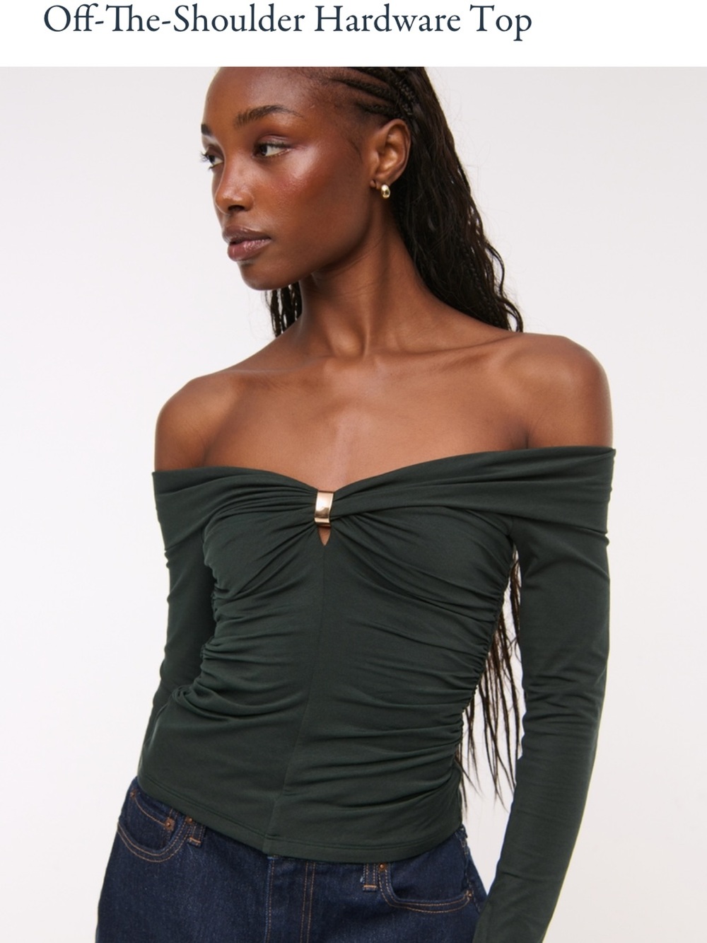Abercrombie & Fitch Off-The-Shoulder Hardware Top - Dark Green - Picture 1 of 4